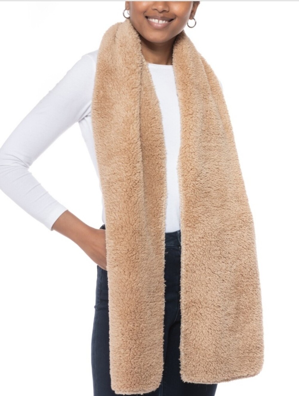 Jenni Camel Faux Sherpa Scarf NWT. Neutral Versatile Gift Fall Multiple Avail